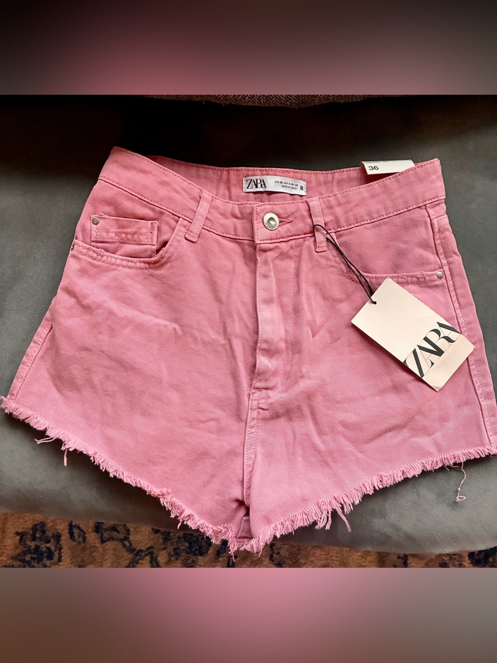 ZARA Bubblegum Pink High-Rise Denim Shorts